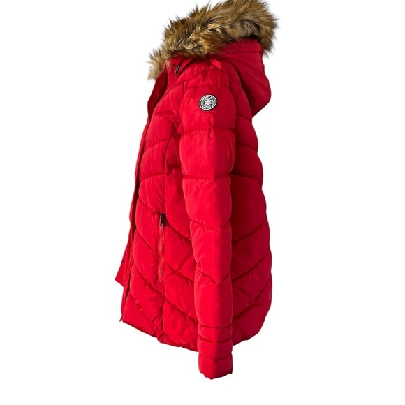 Madden Girl Red Puffer Jacket Faux Fur Hood XXL Juniors | Winter Cozy Chic - Picture 4 of 16